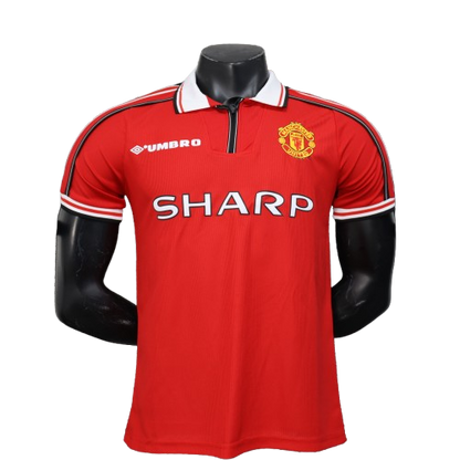 Red Manchester United retro 98/99 player polo shirt with Umbro logo